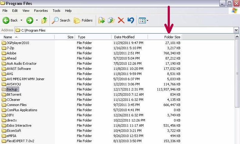 windows explorer folder size
